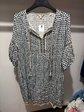 Max Studio Navy and White Printed Tunic Dress